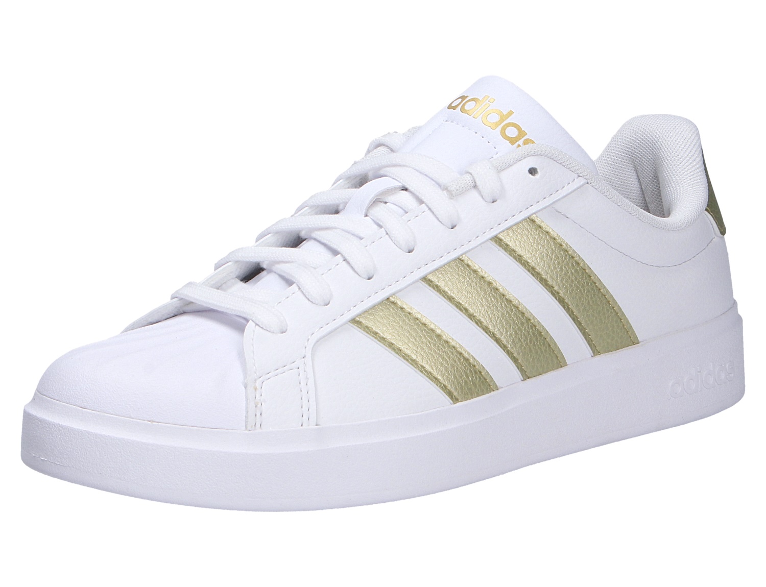 Adidas STREETTALK Sneaker, weißer Freizeitschuh mit goldenen 3-Streifen und Schnürung
