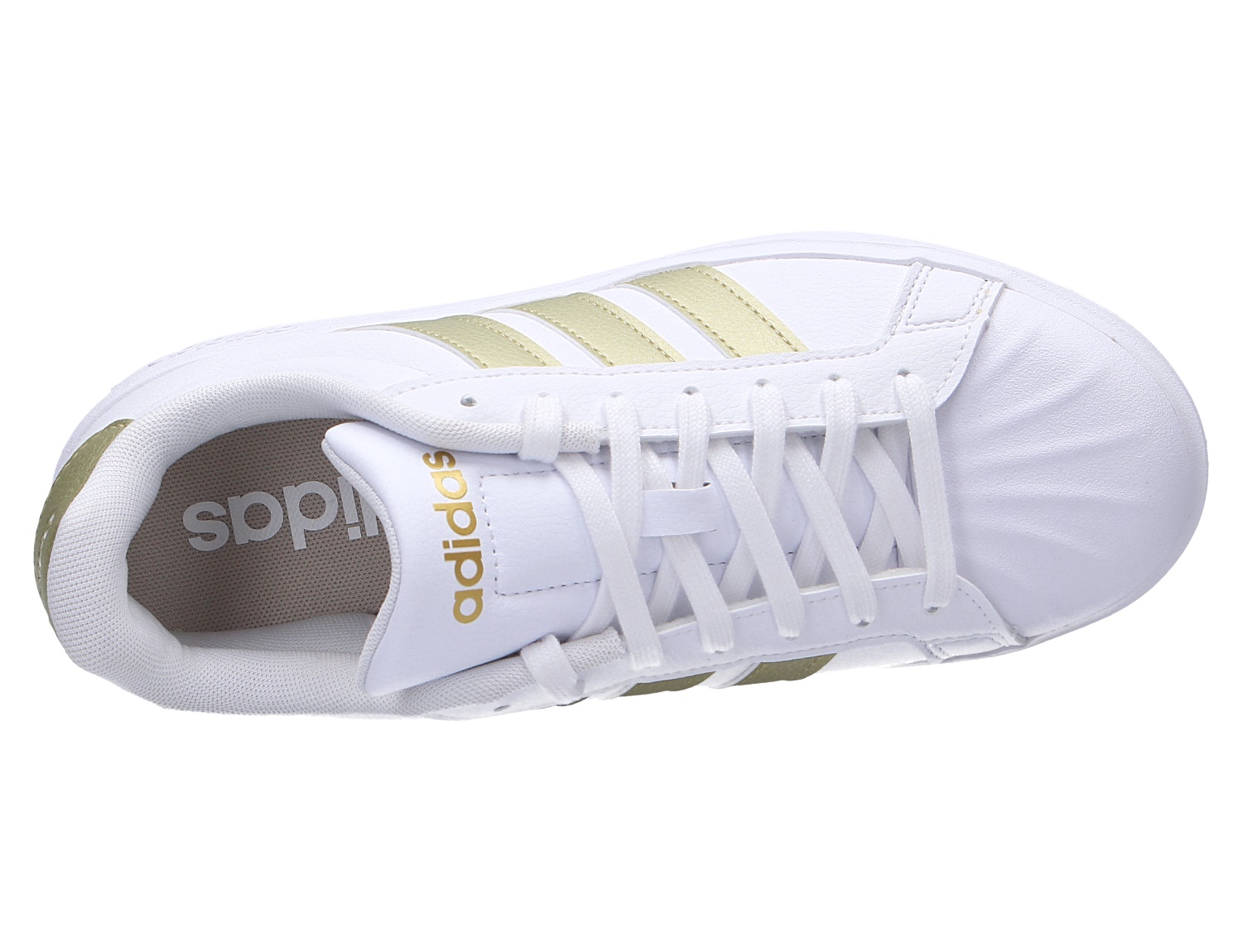 Adidas STREETTALK Sneaker in Weiß mit goldenen 3-Streifen und Schnürung, Ansicht von oben